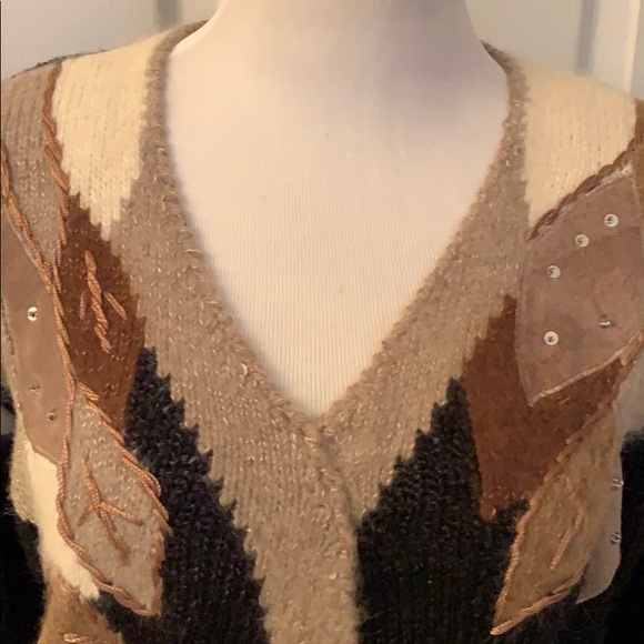 Vtg GINENNE Knit Sweater With patches GORGEOUS - Picture 5 of 12